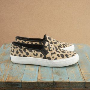Keds Womens Double Decker Dream Foam Shoes Slip On Leopard Canvas 6.5